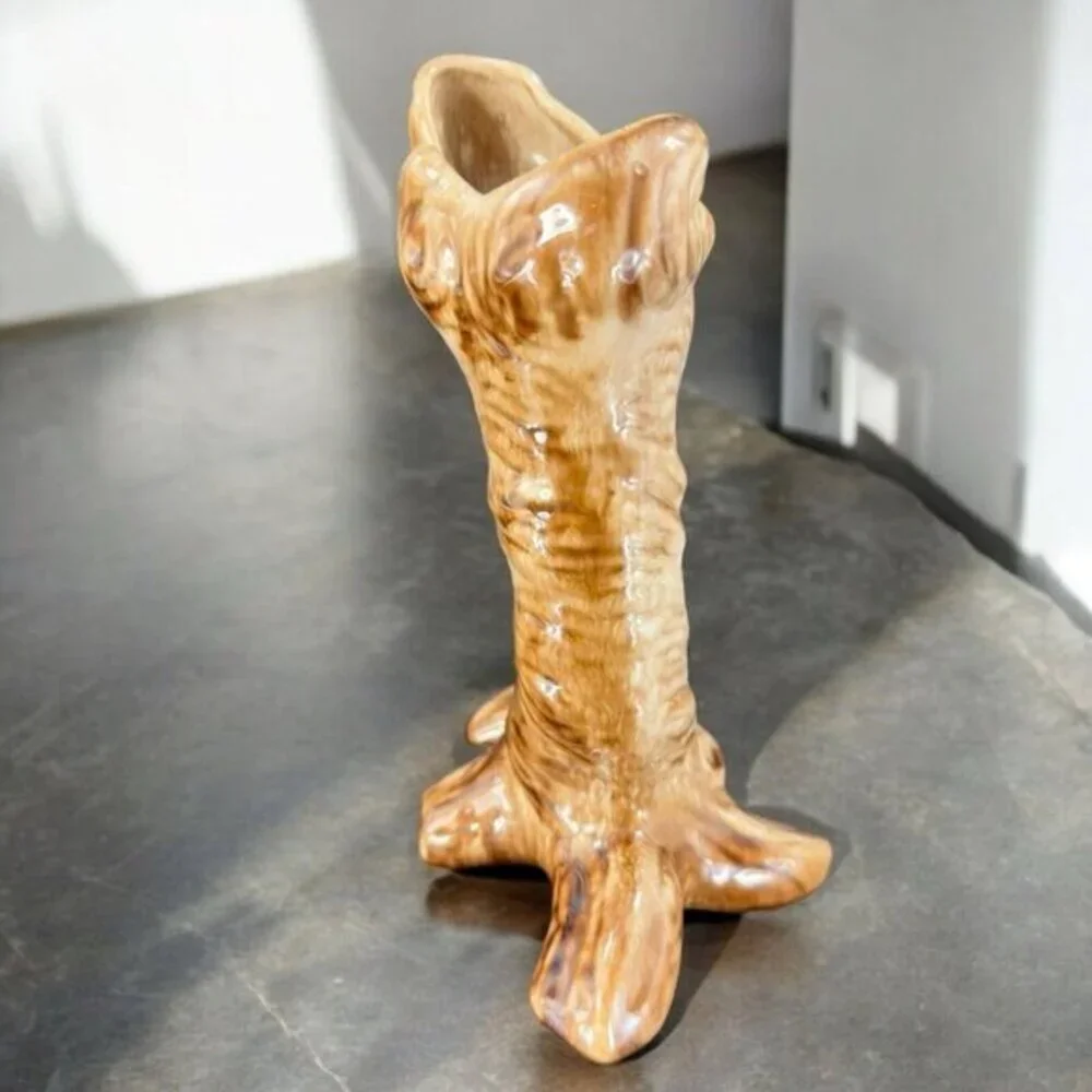 Vintage Keystone Ceramic‎ Tree Trunk Vase Made in USA Ceramic Vessel Marked Vtg